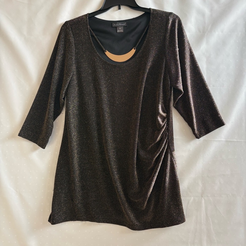 Jessica Howard Metallic Gold knit mini dress (or long blouse) Size 16W INV25/191
